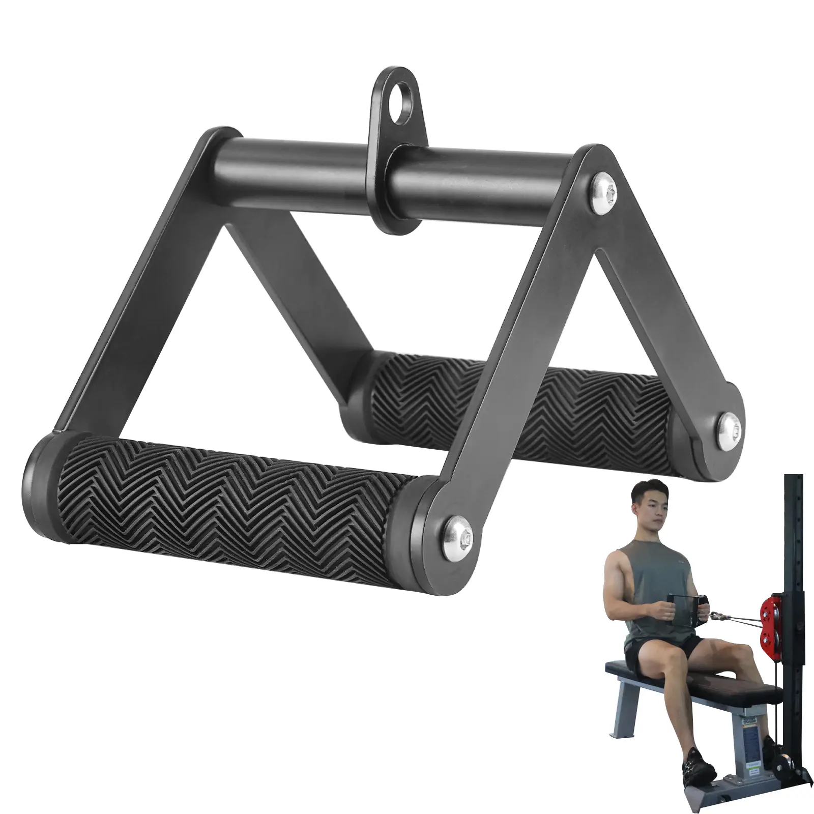 Fitarc Double D Row Handle - Heavy Duty Steel Frame Lat Pulldown Attachment, Unisex Compact Gym Accessories, Thick Rubber Grip, 360° Rotatable, 400lb Force, 3 Years Durability, Home Fitness/Exercise Equipment for Home Gym