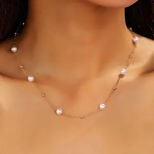 1 Pc Elegant Imitation Pearl Stainless Steel Necklace, with A Metal Chain Body and Rounded Pearl Accessories, Gentle and Generous, Easy To Handle Multiple Dressing Styles, Suitable for Dates and Parties To Wear