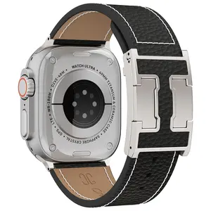 CRAZYGRASS Magnetic Watch Band Lychee Grain Leather Tactical-Grade for Men Bands Suitable For Apple Watch Series 49mm 46mm 45mm 44mm Square Smartwatch Executive Power Watch Strap Father's Day Gift (Watch not included) wearable Electronic Gadgets