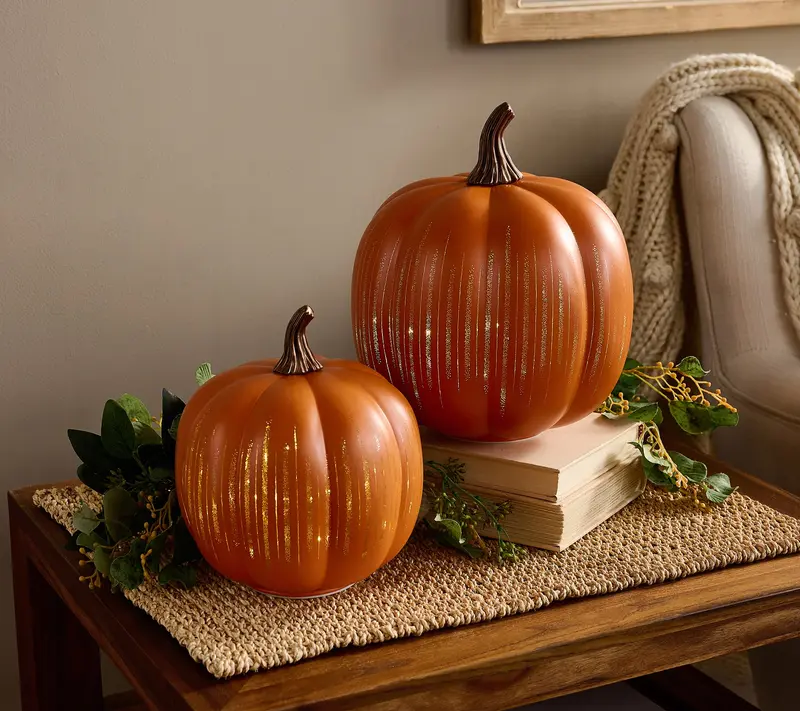 Set of 2 Illuminated Starry Night Glass Pumpkins by Valerie