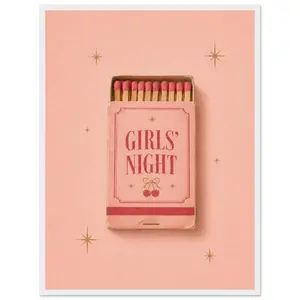 Girls Night Matchbox Wall Art Print, Pink Coquette Poster, Cherry Matchbook Art, Girly Bar Cart Decor, Dorm Room Wall Art