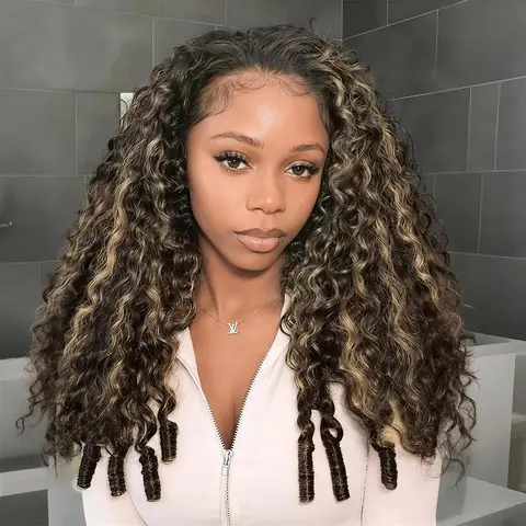 Mscoco Balayage Highlight Burmese Curly Half Wig With Spiral Curly Ends Flip Over Human Hair Wig Highlight Brown 1B30 & Balayage Highlight 1B22 & Highlight 427 Half Wig #sohochic