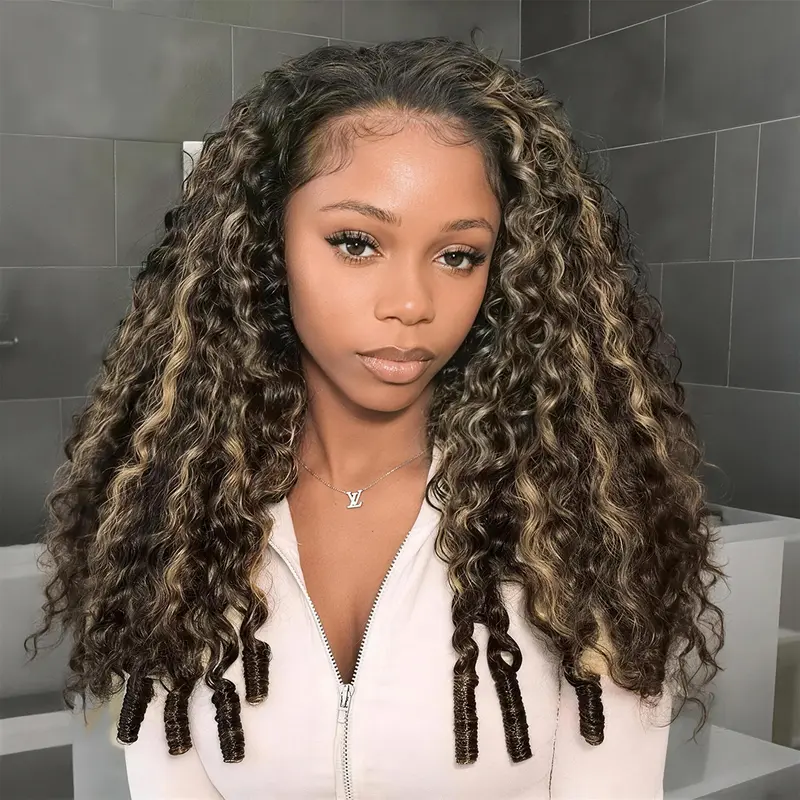 Mscoco Balayage Highlight Burmese Curly Half Wig With Spiral Curly Ends Flip Over Human Hair Wig Highlight Brown 1B30 & Balayage Highlight 1B22 & Highlight 427 Half Wig #sohochic