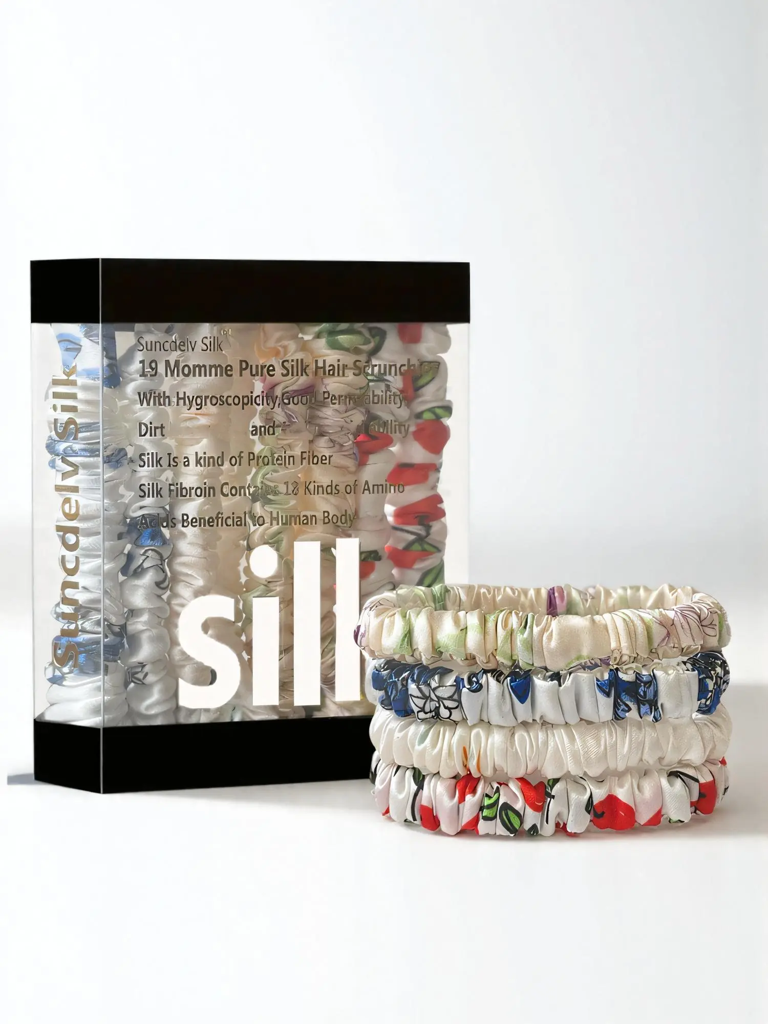 Solid Color & Ditsy Floral Pattern Hair Tie Set, Wavy Curly Scrunchies, Silk Scrunchie, High Stretch Hair Tie, Fashion Hair Accessories for Women & Girls, Elastic Hair Accessory, Fashionable Hair Accessories, Silk Hair Ties