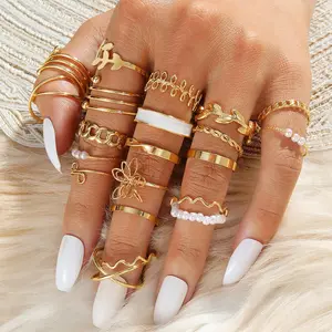 22Pcs Vintage Hollow Gold Statement Ring Set for Women Stackable Knuckle Jewelry with Mixed Sizes, Statement Multi Ring, Stunning Ring Set