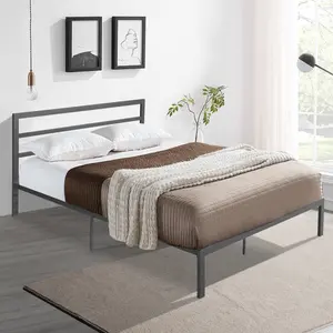 Queen Size Bed Frame with Headboard, Metal Queen Platform Bed Frame for Bedroom, No Box Spring Needed, Charcoal Grey