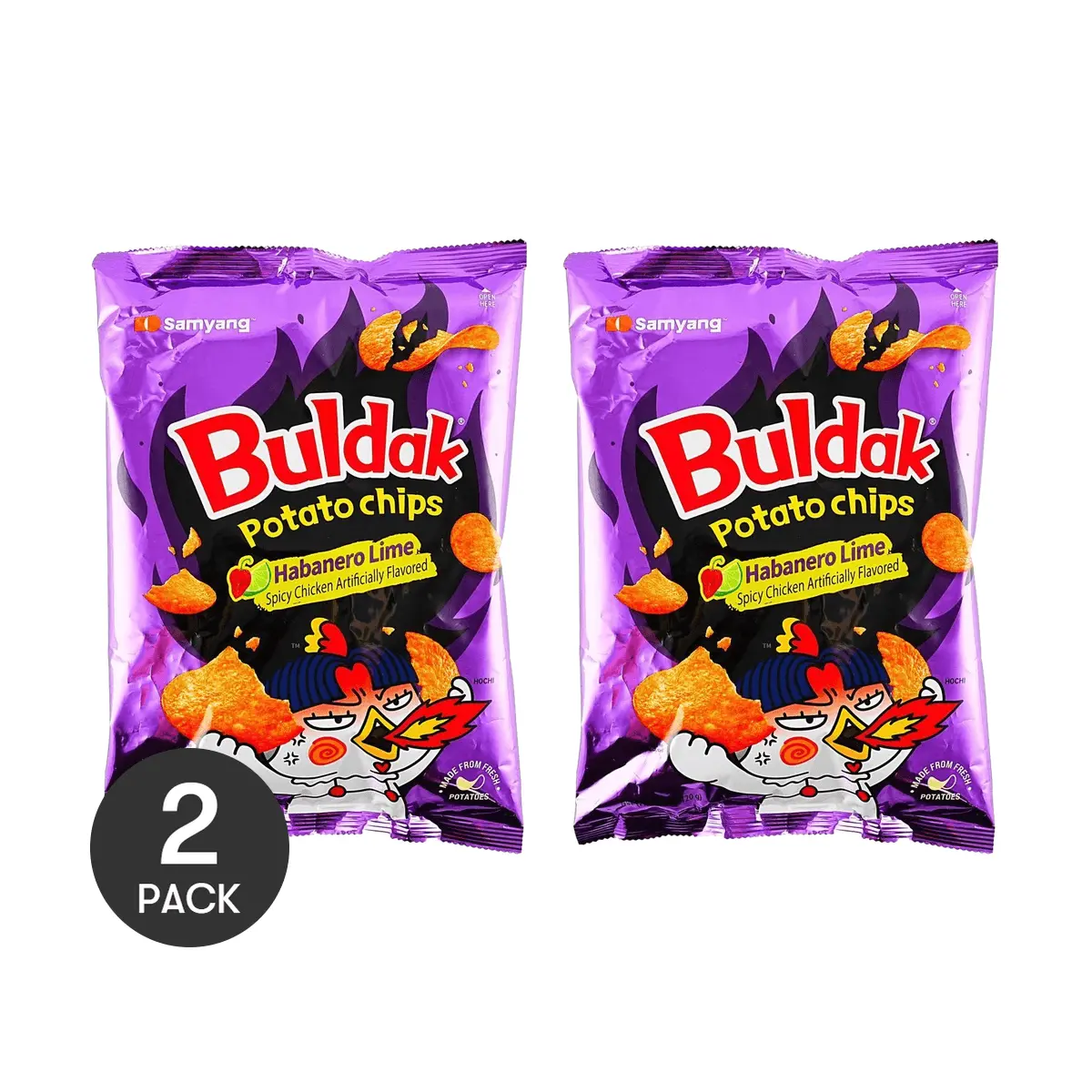 2 Pack SAMYANG Buldak Potato Chips Habanero Lime 4.23 oz Each - Korean Snack, Spicy Fire Chicken Flavor