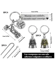5-Piece Men's Accessory Set, 2 Keychains, 2 Necklaces, 1 Motorcycle Keychain, Gift for Motorcycle Enthusiasts, Casual Style