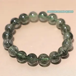 Natural Green Rutilated Quartz Bracelet, 7.5 Inches Unisex Wealth Attracting Crystal Jewelry • Dainty & Elegant for Daily Wear, Dates, Parties & Gifts. Soft Aesthetic, Lightweight, Comfortable Elastic Fit. Perfect Accessory for Her