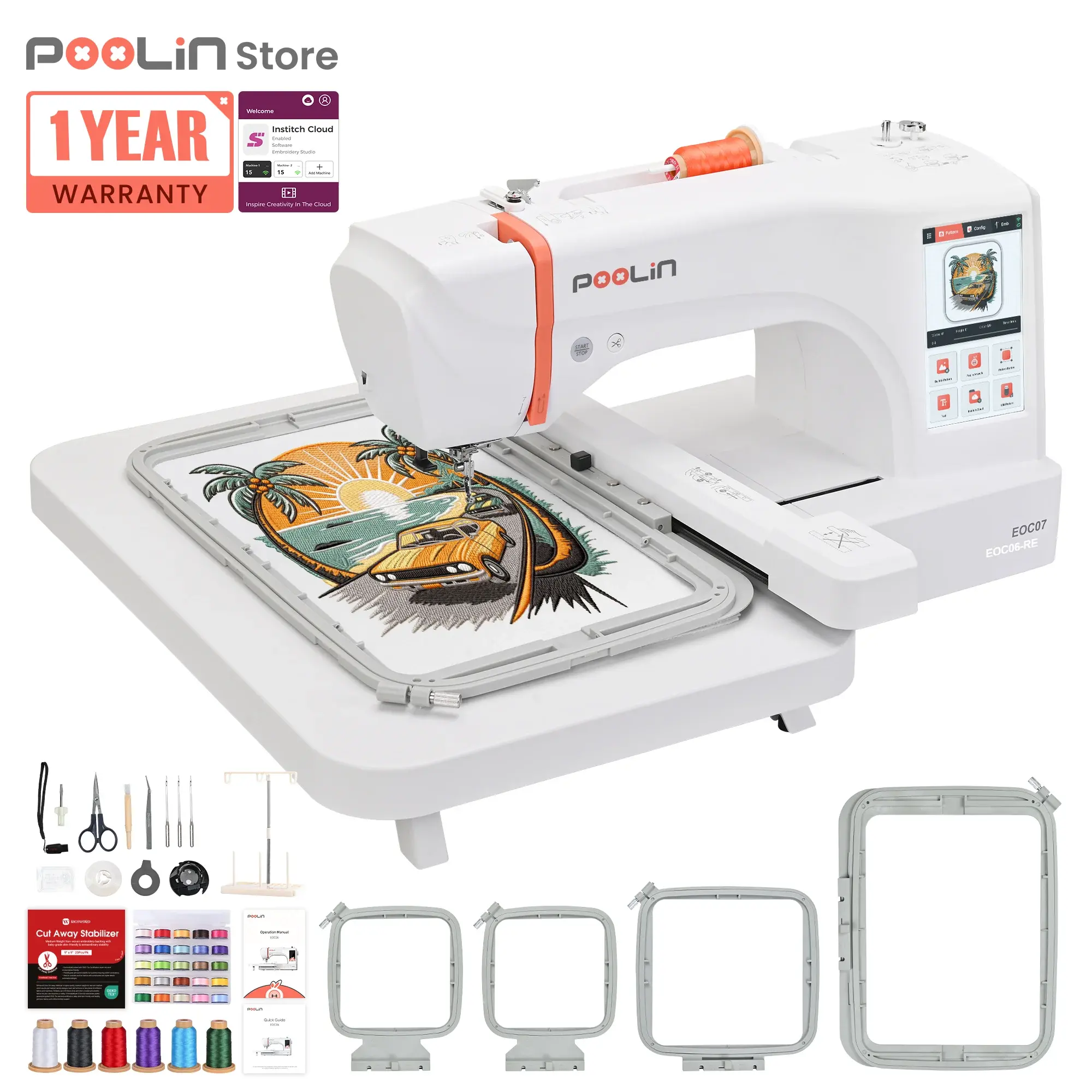 PooLin EOC07 7.9"x15" Embroidery Area Computerized Home Pro Embroidery Machine PooLin EOC07 7.9"x15" Embroidery Area Computerized Home Pro Embroidery Machine