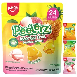 Peelerz Assorted Peelable Gummy – Tropical Peeling Candy Variety Pack | Mango, Lychee & Pineapple | 24 Individual Packs (608g) | Fun, Chewy & Shareable Treat