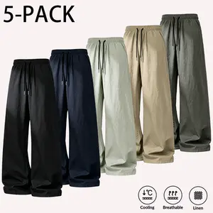 5-Pack Women’s Linen Loose Pants, Relaxed Fit Elastic Waist Summer Long Pants