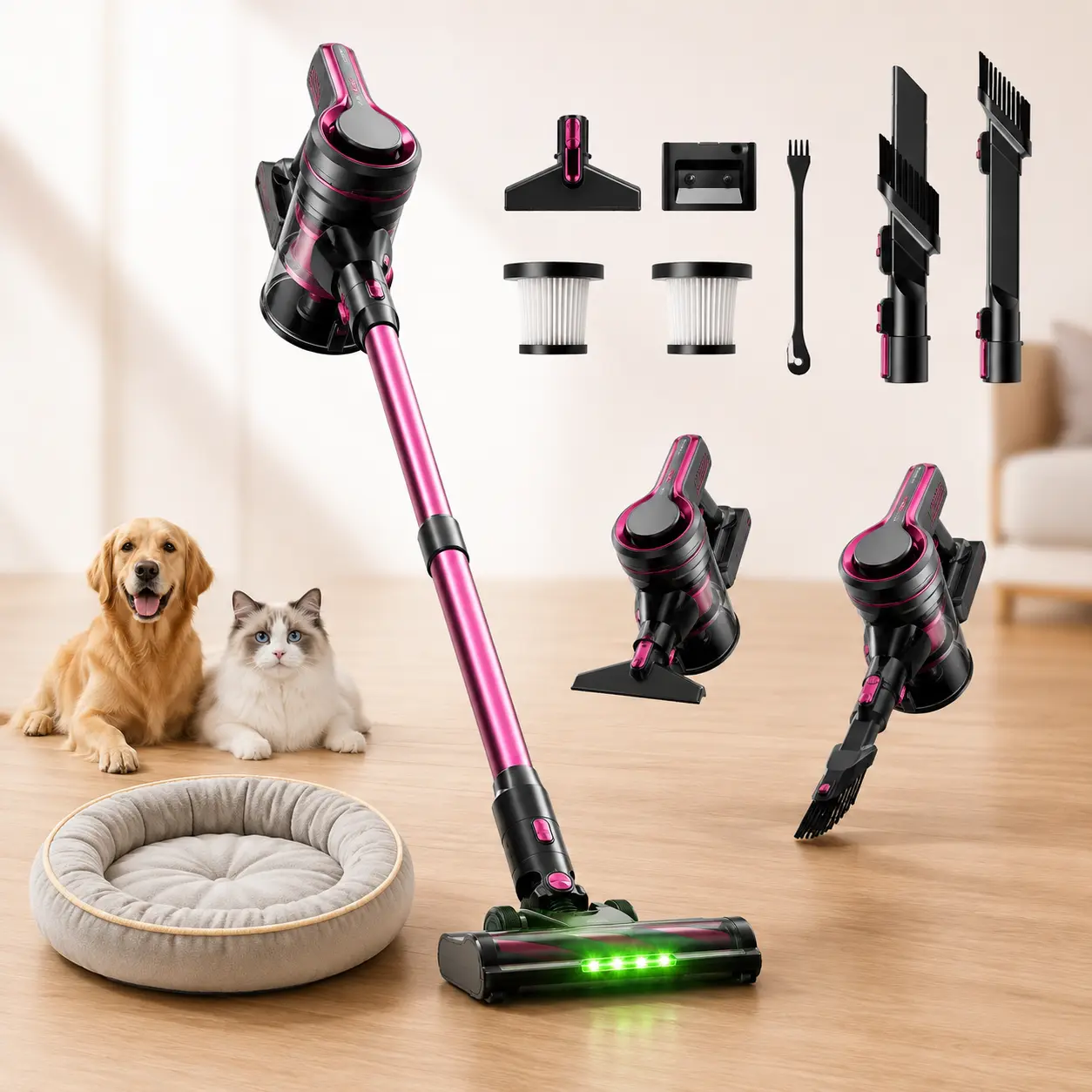 Cordless Vacuum Cleaner for Home, Self-Standing,Powerful Suction Anti-Tangle Long&Pet Hair, Easily Picks Up Hard/Soft Debris Hardwood Floors,Tile,Carpet for All Surfaces