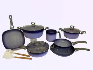 Neware bigger 12pz PURPLE Terracotta cookware set Lid Pan Stylish Fry Handles Pot Silicon Silicone Square Dish