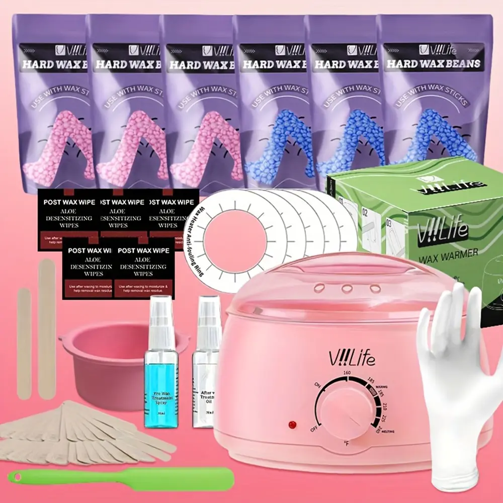 Summervibes Viilife 6-Piece Hair Removal Wax Set Pink Wax Ball for Face Eyebrows Body Brazilian Lines 43 Accessories Home Salon Grade Hot Melt Wax Set - Cosmetic