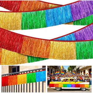 4 count Rainbow Foil Fringe Garland,29Ft Rainbow Tinsel Metallic Glitter Banner, LGBT  Table Skirts for Unicorn Birthday Wedding Pride Month Parade Float Party Decor