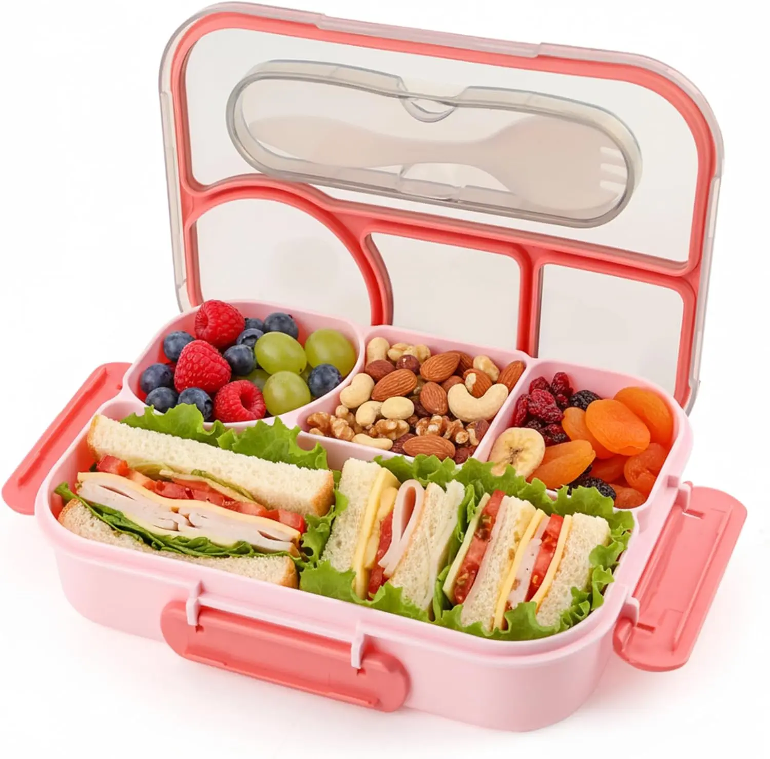 Pink 4-Compartment Bento Style Lunch Box for Adults - Lightweight, Reusable, Drop-Proof, Dishwasher-Safe, BPA-Free Meal Prep & Boxed Lunch Snack Container, Lunch Boxes, Meal Prep Containers