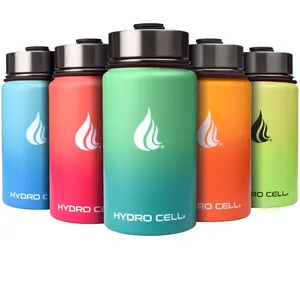 Hydro Cell 14oz Wide Mouth Stainless Steel Water Bottle with Straw Sports Cap