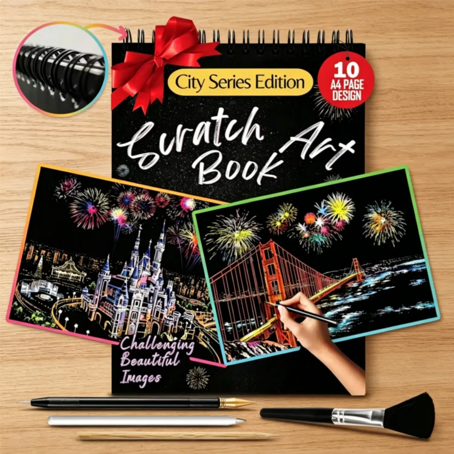 Colorful City Series Scratch Art Book for Adults Foil Engraving Scratch Painting Super Fun Handmade Craft Decorations Colorful City Landscape Special DIY Creative Gift for Birthday Christmas Holiday Gift Mothers Day Gift Ideas