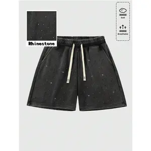 Spring/Summer Casual Men'S Fashionable Washed Sparkling Diamond Decor Shorts, Summer