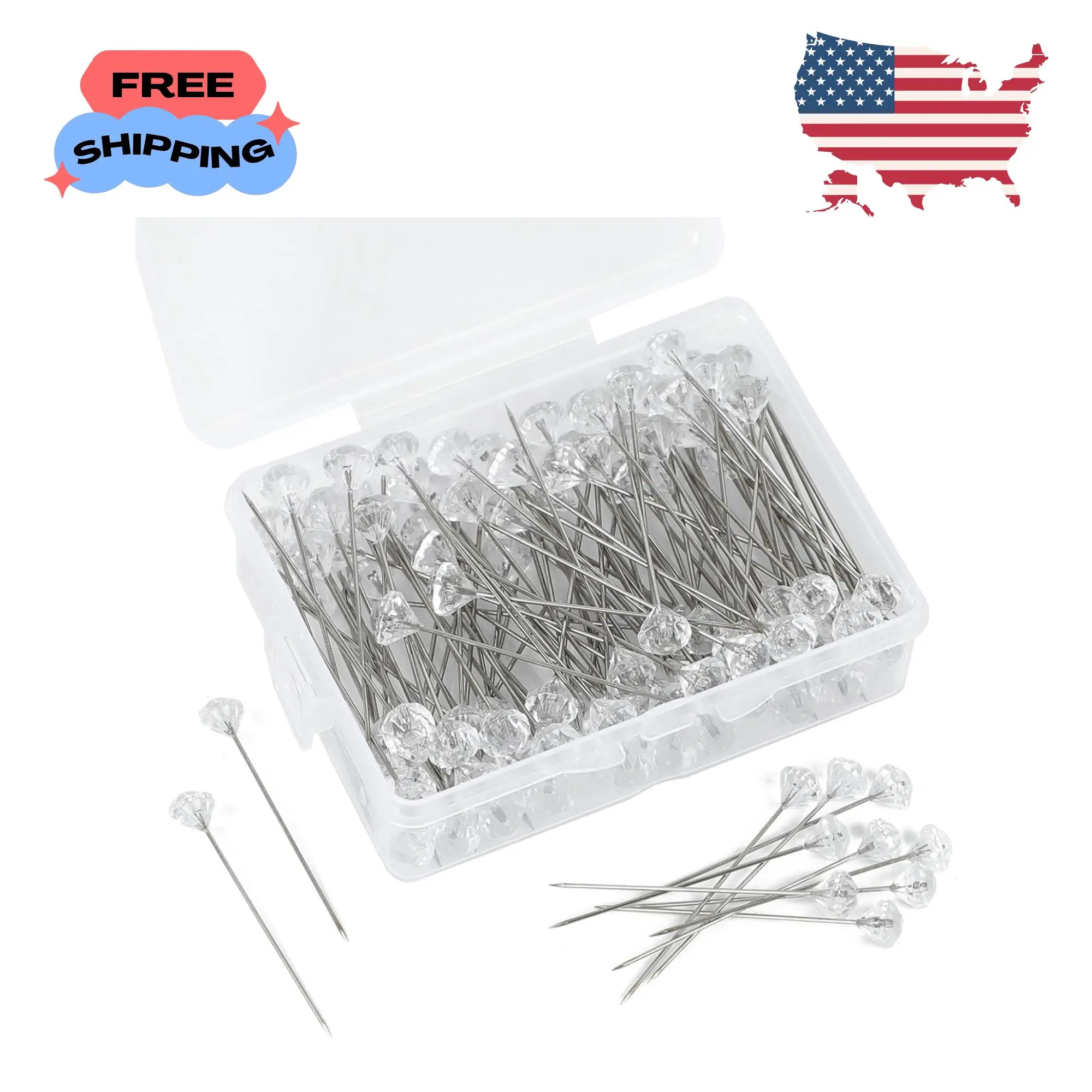 100 Pcs Corsage Bouquet Pins for Flowers, 2 Inch Floral Diamond Pins
