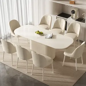 Guyii 86.61 Inch Oval Dining Table Set with 4/6/8 Chairs Modern Kitchen Table for Indoor Dining Room Cream White Sturdy Design Ergonomic Comfort rectangular dining room table