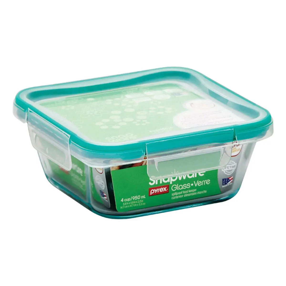 World Kitchen Revere 1109304 Snapware Lock Top Preserving Container, Square with Lid, 4-Cup, 7.25" h x 7.5" w x 14" l, Leak-Proof, Microwave-Safe, Pack of 4, 4 Cups, Lock Top Container