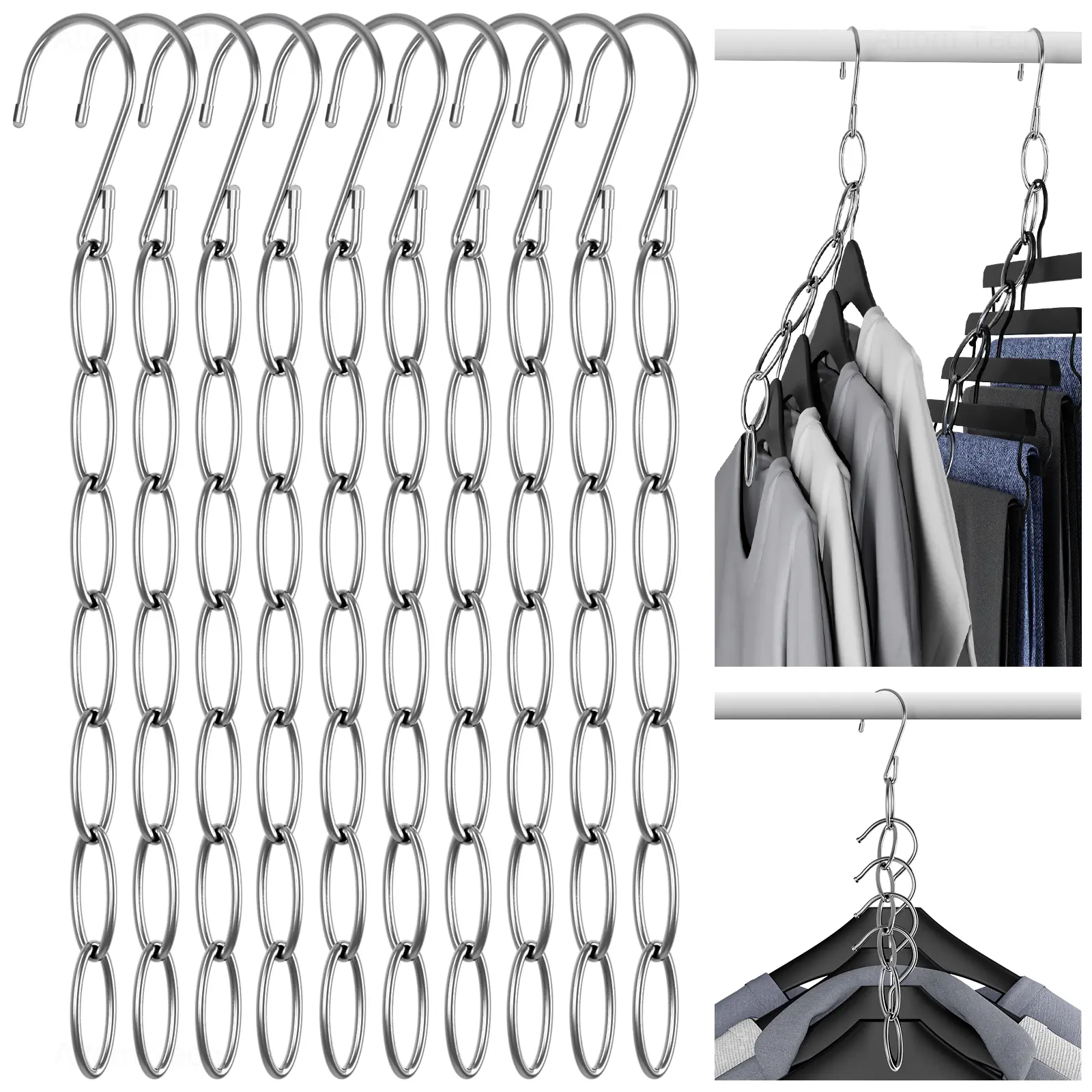 NiHome 10-Pack Metal Clothes Hangers, Non-Slip Multifunctional Damage-Free Hangers for Home Organization Storage, Small Room Organization Products for Dorms & Office, Clothes Hanger