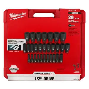 Milwaukee 49-66-7015 SHOCKWAVE 1/2" Drive Metric 6 Point Impact Socket Set 29PC
