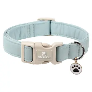 Maca Bates Jade Green Solid Cotton Collar, Soft & Durable, Adjustable with Safety Plastic Buckle, Cute Paw Charm for Female Dogs summerwins
