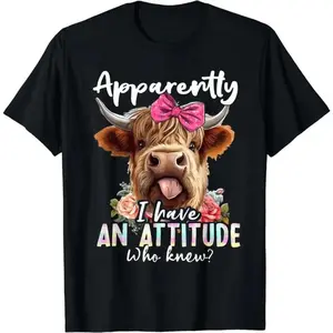 Women's Sarcastic Highland Cow Fitted Short-Sleeve Crew Neck Ultra-Soft Casual Streetwear Graphic T-Shirt, Shortsleeve