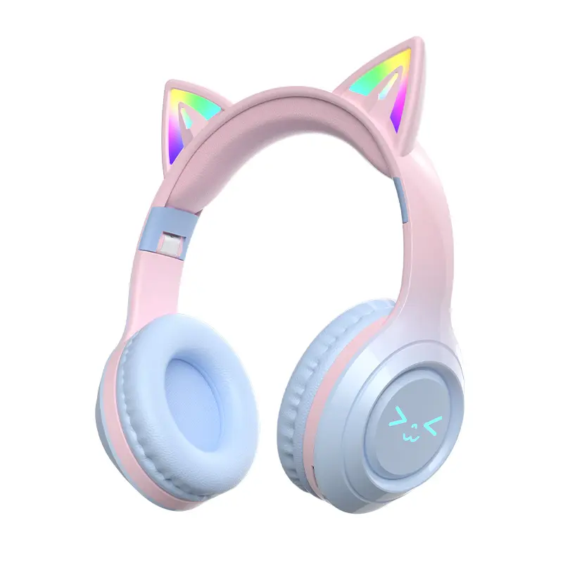 Wireless Bluetooth Cat Ear Gaming Headset - Built-in Microphone, LED Lights, Foldable Over-Ear, USB-Rechargeable, Adjustable Portable Electronic Headset, Compatible with Phones, Mobile Devices, Laptops, Computers, Cute Birthday Gift for Teens
