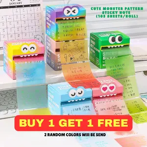 Valentine's Day New Year 2026 Gift 2 PACK  DESIGN Cute Monster Pattern Sticky Note 105 Sheets Roll Funny Pastel Animal Post It Notes Self Adhesive Cartoon Memo Pads Vibrant Gradient Design Easy Memo Pads Buy 1 Get 1 Free 2 Colo-rs Will Be Send