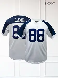 Men's Embroidered American Football Jersey V-Neck Breathable Short Sleeved T-Shirt Perfect for Party Game,Training, Competition,Sports Top Sports Clothing