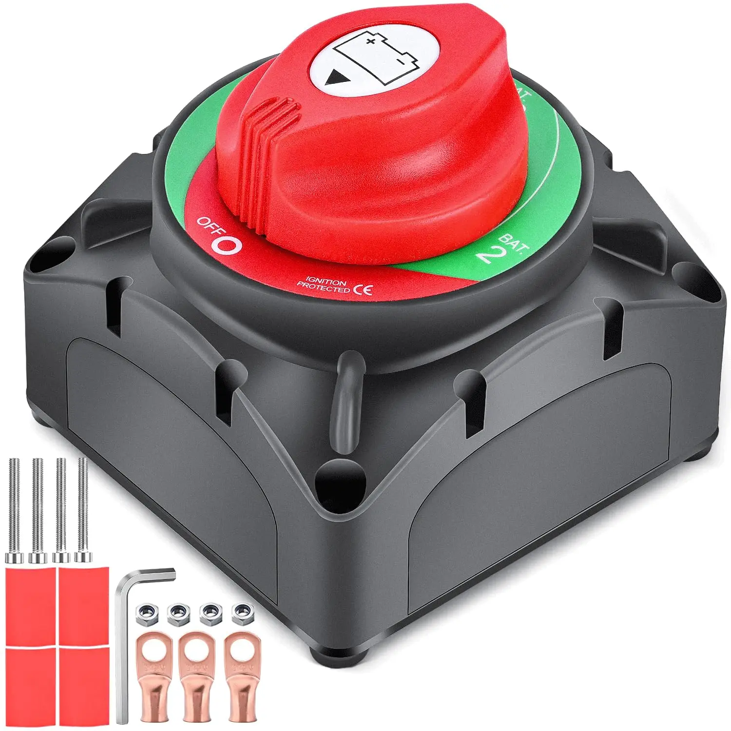 Nilight Heavy-Duty ABS Plastic Battery Disconnect Isolator Switch - 1-2-Both-Off Function, 12-48VDC 600A High-Current Master Power Cutoff, Portable for Cars, Trucks