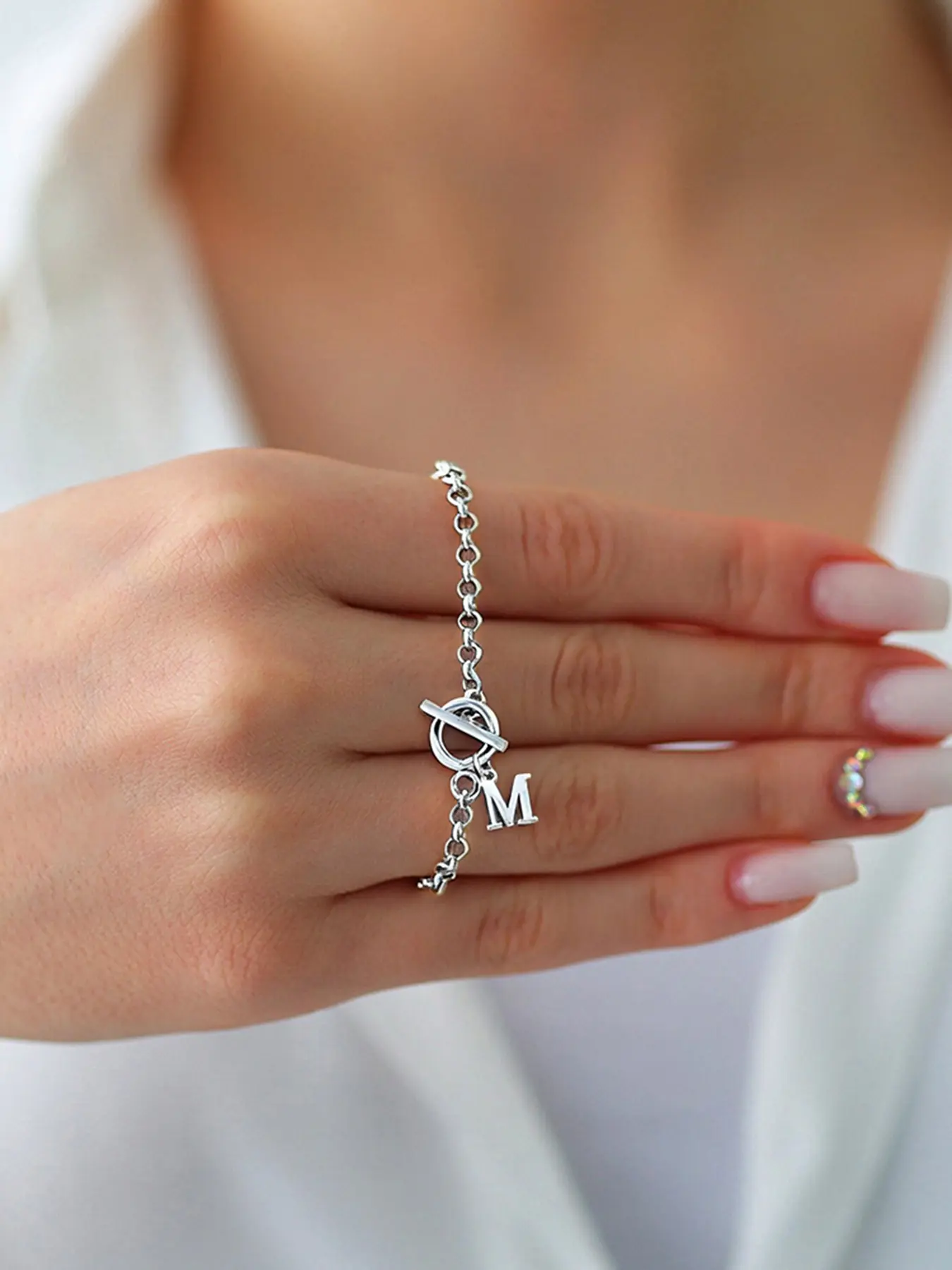 Women's Silver Color Initial Letter Bracelet, Fashion OT Buckle Stainless Steel Chain, Casual Style Jewelry, Letter Link Bracelet for All Seasons, Fashionable Bracelet
