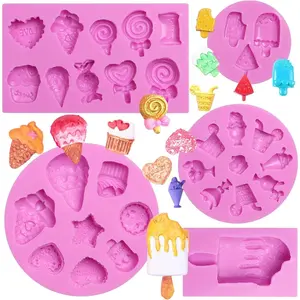 Ice Cream Chocolate Silicone Molds, Lollipop Candy Molds, 5 Packs for Making Ice Cream Shapes Fondant Mold, Cake Decoration, Cupcake Toppers, Candle, Resin, Clay