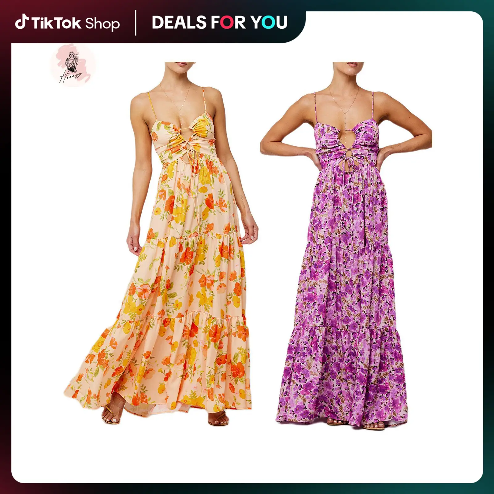 Dealsforyoudays Women's Long Beach Dress Sleeveless Spaghetti Strap Cross Tie-up Front Floral Print Dress Midi Slip Dress Outdoorfun