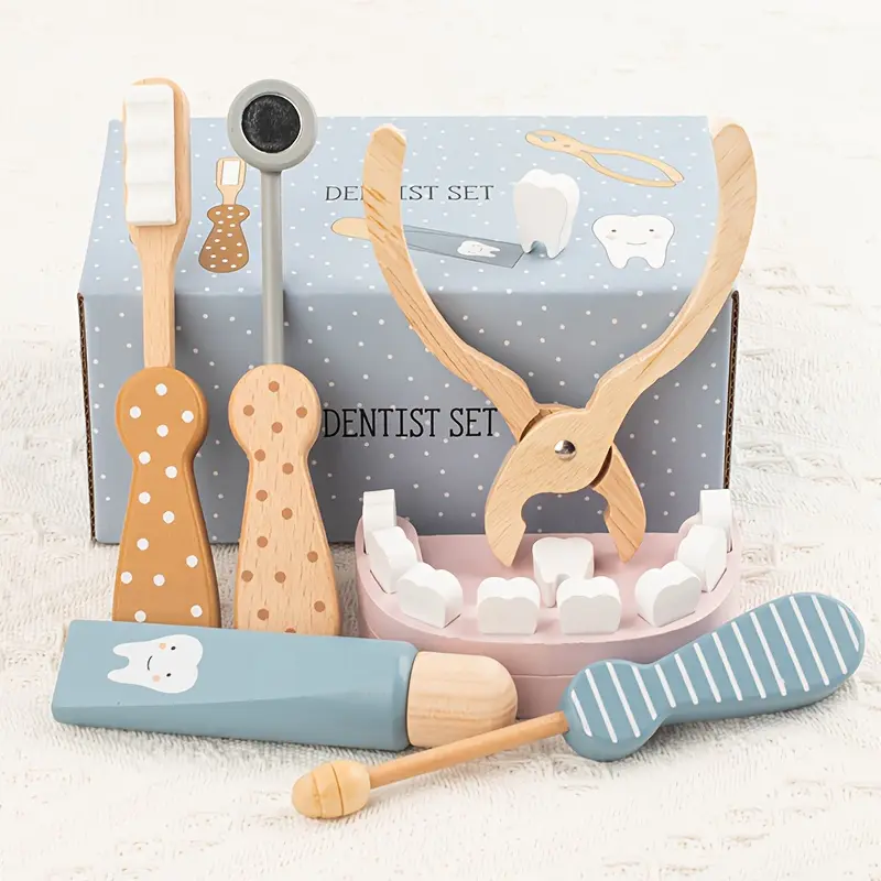 Children's Wooden Simulation Doctor and Dentist Toy Set, Toothpaste and Toothbrush Simulation Doctor and Nurse Role-Play Toy, Enhances Learning Ability, Suitable for Birthday and Easter Career Planning Vibrant Stress Relief Tool