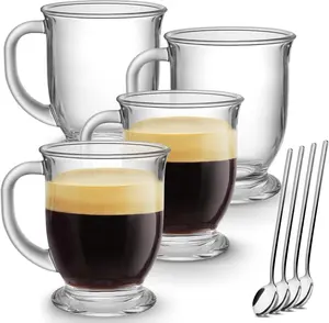 Glass Coffee Mugs Set of 4, Clear Large Coffee Mug 15 Oz With Handles for Hot Beverages, Clear Mugs for , Cappuccino, Latte, Espresso Coffee, Juice, Glass Coffee Cups