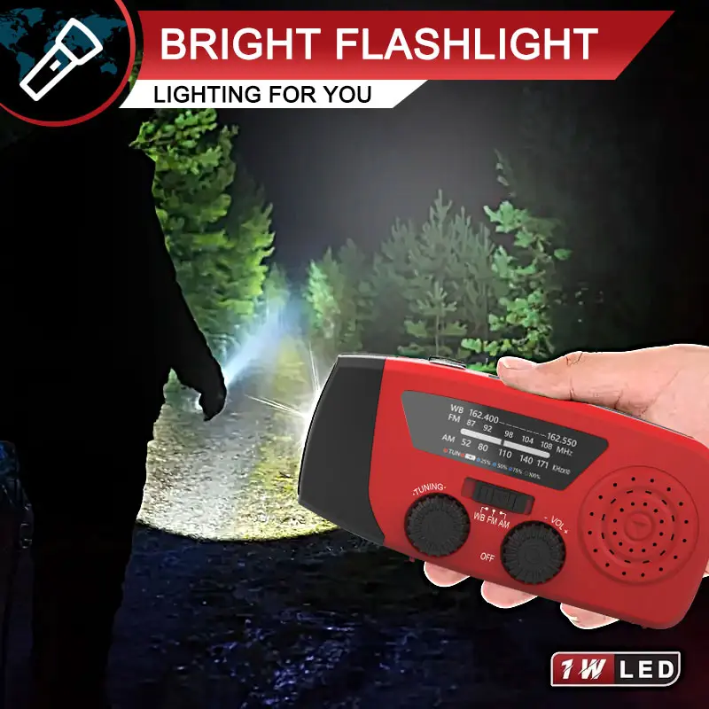 Solar Hand-Crank Emergency Radio with 3 LED Lights, AM/FM and NOAA Broadcast for Outdoor Camping and Emergency Weather Alerts