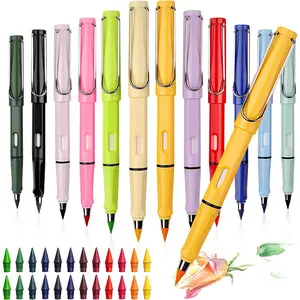12 Colors Forever Pencil with Erase - Long Lasting Writing Infinity Pencil , Never Sharpen Everlasting Inkless Pencil for Sketch, Drawing, School Supplies, Writing Stationery, Pencil with Eraser
