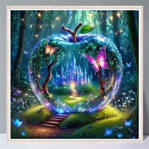 Apple & Butterfly Pattern DIY Diamond Arts Colorful Vibrant Painting Kit without Frame, Full Round Handmade Diamond Art Kit, Home Decor Gift, Handmade Gifts