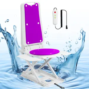 Electric Bath Lift Chair, Battery-Operated with Remote Control, IP68 Waterproof Floor Lift for the Elderly and Disabled, 275 lbs Capacity,Purple