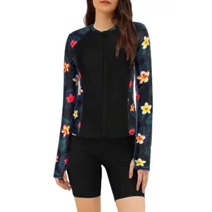 GRACE KARIN Women's 3 Piece Rash Guard Built-in Bra Long Sleeve UV Sun Protection Swimsuit Zip up Swim Top Shirt Modest