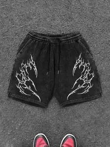 Unisex Men's Letter Print Flame Streetwear Fashion Printed Shorts, Graphic Loose Casual Comfy Shorts for Daily Wear, Men's Bottoms for All Seasons, Casual Fit Shorts