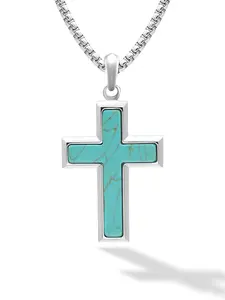 RTZN Turquoise Cross Pendant Necklaces for Men