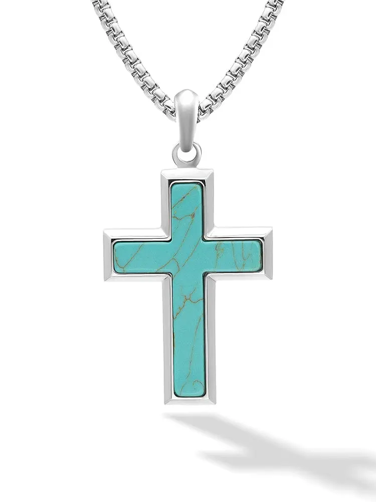 RTZN Turquoise Cross Pendant Necklaces for Men