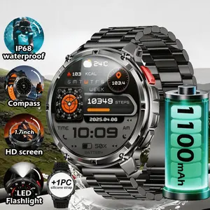 JIAYAOO Outdoor Sports Smart Wearable Fitness Tracker Watch for Men, 1100mAh Large Battery, 1.7 Inch HD Screen, IP68 Waterproof, Compass & LED Flashlight, 120+ Sports Modes, Motion Data Tracking, Extra Silicone Strap Gift, Compatible with iPhone Android