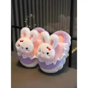 NewPlush Slippers New Style Girls Winter Home Use Thick Sole Non-Slip Warm Indoor Shoes for Kids' Comfortable Footwear